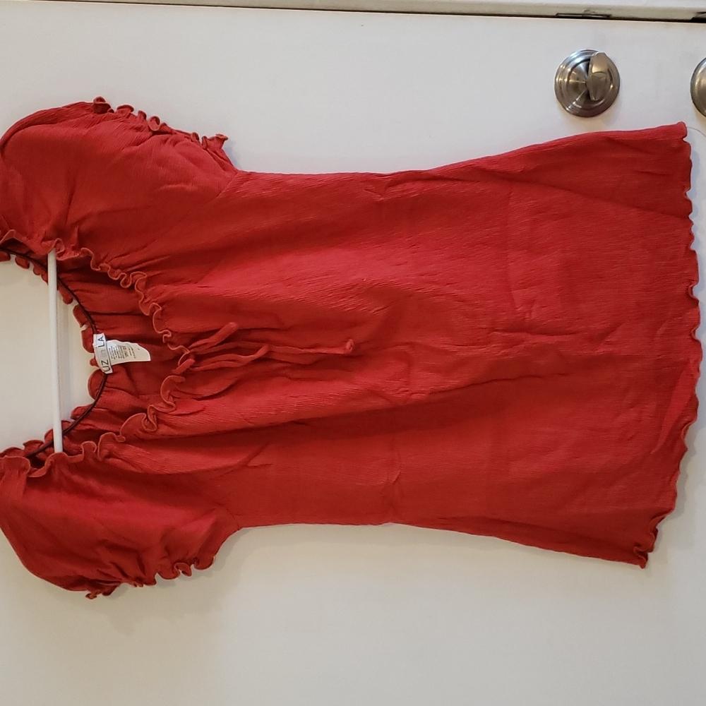 NWOT Liz in LA Orange Gauze Puffy Sleeve Top Size M